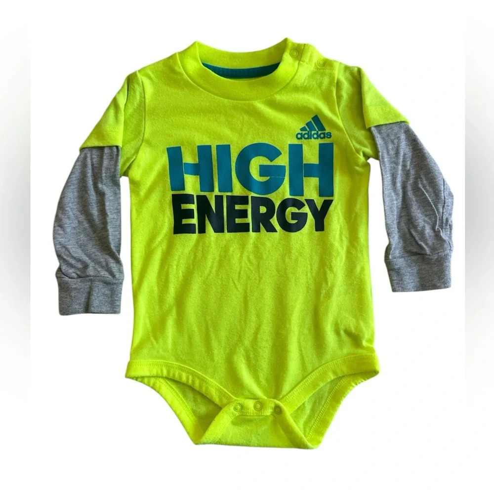 adidas Neon Yellow High Energy Layered Long Sleeve Bodysuit 12M